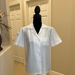 Vintage Rhapsody White Short Sleeve Embroidered Blouse